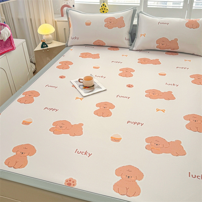 91家纺网 家纺一手货源 找家纺 雯豆2025春夏新款碳光冰丝席三件套A类凉感印花三明治凉席 碳光冰丝席-绑带款-胖嘟嘟