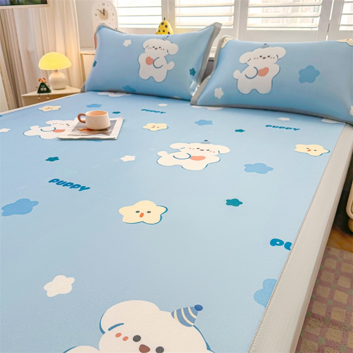 91家纺网 家纺一手货源 找家纺 （总）雯豆2025春夏新款碳光冰丝席三件套A类凉感印花三明治凉席