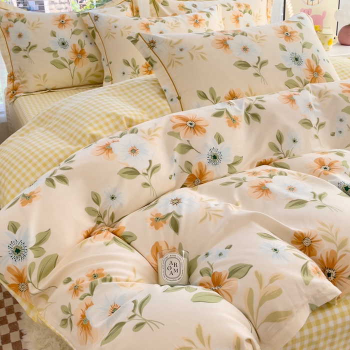 91家纺网 家纺一手货源 找家纺 铭博家纺 2025新款直播热款全棉吊边一字绣工艺款13070印花全棉单床单 花颜悦色