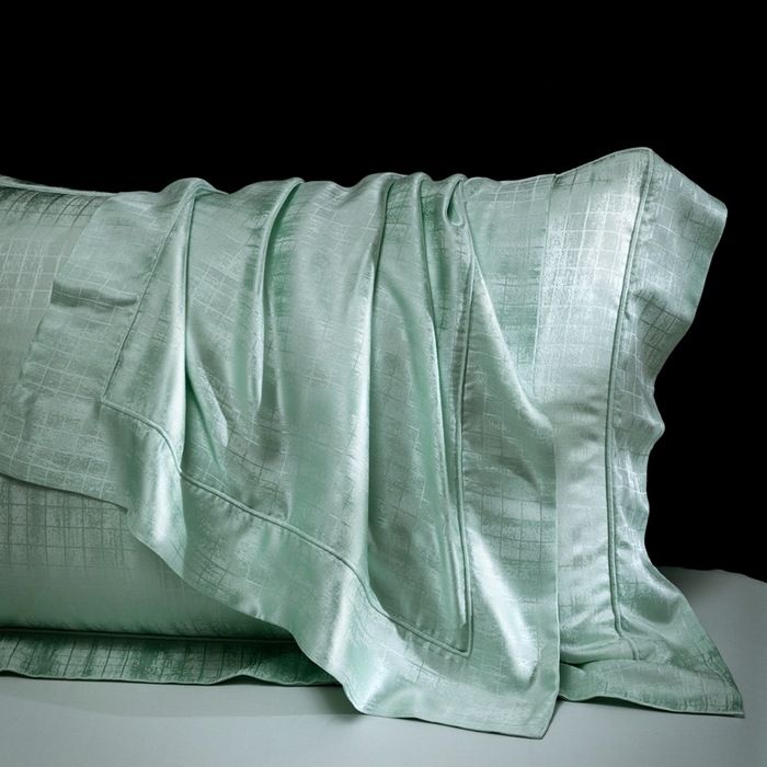 91家纺网 家纺一手货源 找家纺 晋瑞 红顶鹅绒馆 2025真丝天丝大提花四件套 爵士水墨绿