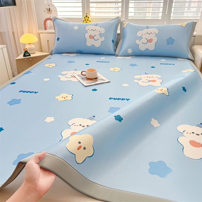 91家纺网 家纺一手货源 找家纺 （总）雯豆2025春夏新款碳光冰丝席三件套A类凉感印花三明治凉席