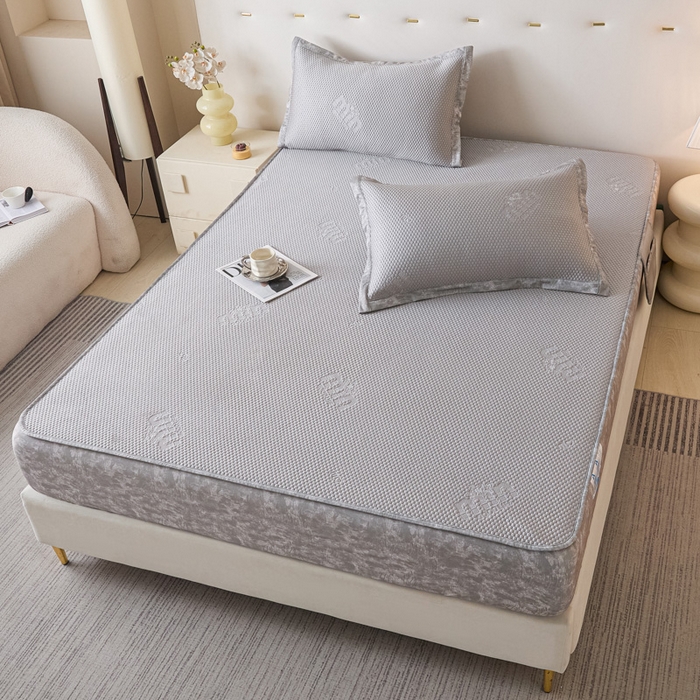 91家纺网 家纺一手货源 找家纺 鑫琪莱 2025新款5D立体雕花凉感豆豆冰丝席凉席席子系列 床笠款-迷你-雅灰