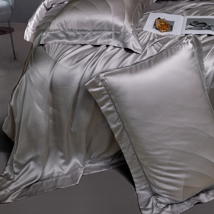 91家纺网 家纺一手货源 找家纺 晋瑞 红顶鹅绒馆 2025真丝天丝大提花四件套 陌上诗灰色