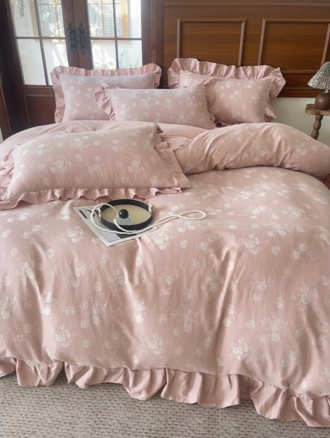 91家纺网 家纺一手货源 找家纺 锦格家纺 2025年春夏新款A类全棉纯棉色织三层纱提花四件套 森妮