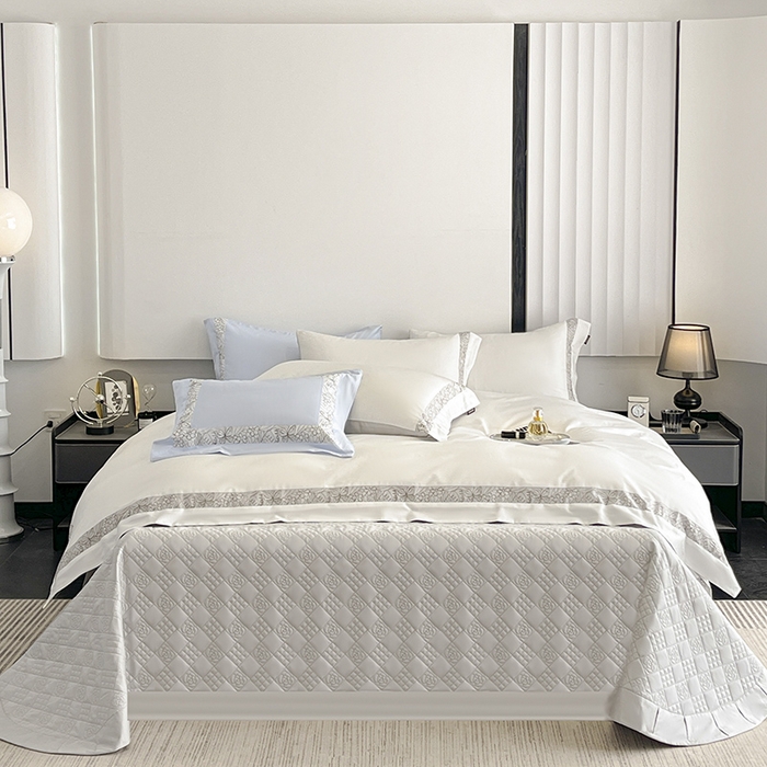 91家纺网 家纺一手货源 找家纺 （总）2025新款A类长绒棉夹棉床盖床笠四件套全棉纯棉纯色绗绣四季款保护罩高级感纯色床上用品