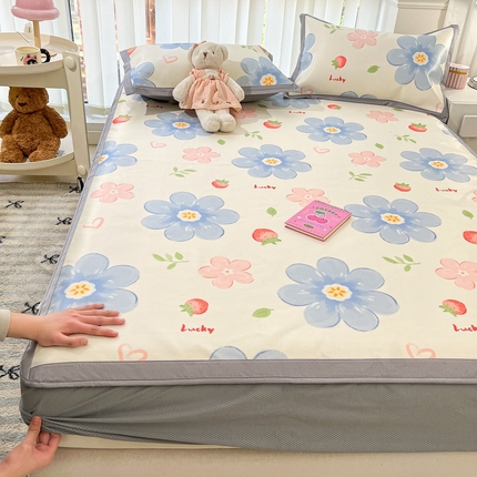 川悦生活2025新款小清新床笠600D立体宽边冰丝席床笠款 床笠blue奶花-米白