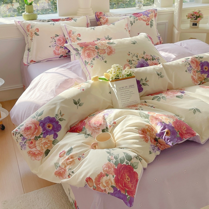 91家纺网 家纺一手货源 找家纺 铭博家纺 2025新款直播热款全棉吊边一字绣工艺款13070印花全棉单床单 宁洛薇1