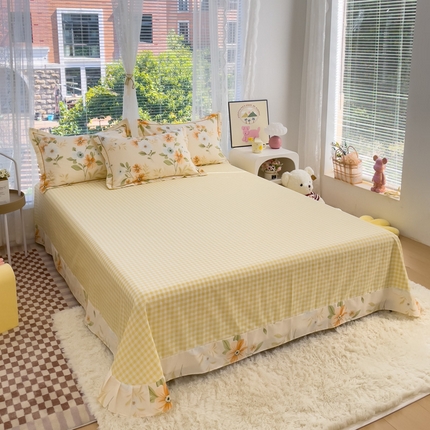 91家纺网 家纺一手货源 找家纺 （总）铭博家纺 2025新款直播热款全棉吊边一字绣工艺款13070印花全棉单床单