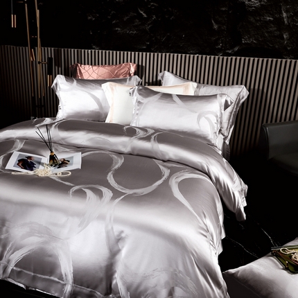 晋瑞 红顶鹅绒馆 2025真丝天丝大提花四件套 芳华灰