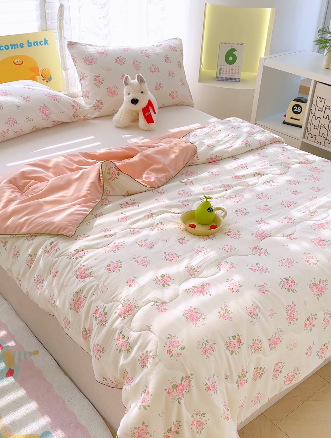 91家纺网 家纺一手货源 找家纺 弗苓家纺 2025新款A类皱皱纱印花夏被 粉茸花