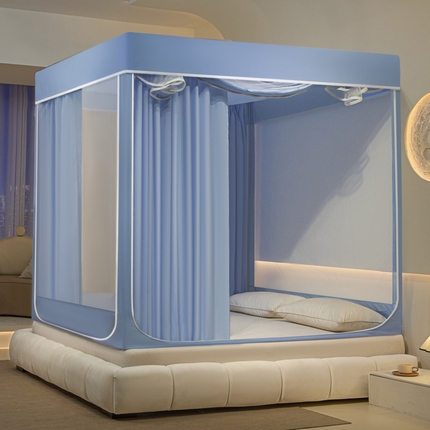 91家纺网 家纺一手货源 找家纺 （总）兆星家纺 2025新款内穿带布帘蚊帐 纯色款