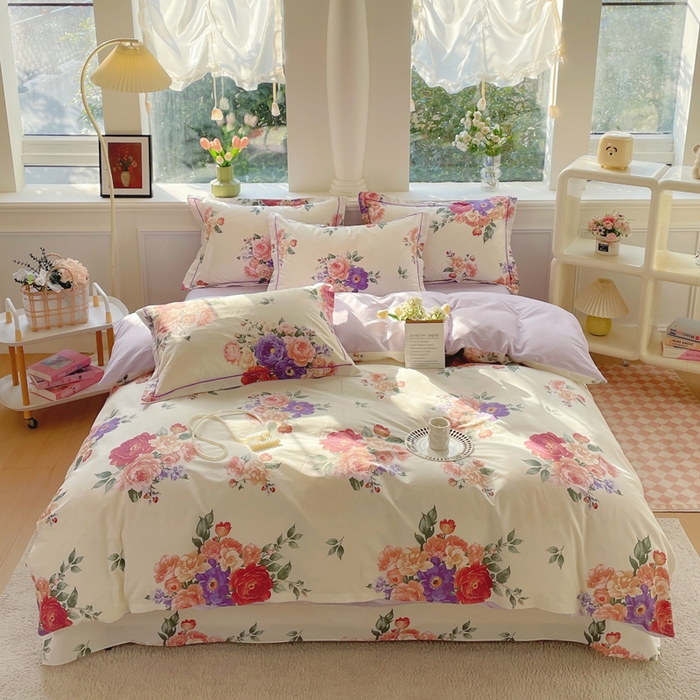 91家纺网 家纺一手货源 找家纺 铭博家纺 2025新款直播热款全棉吊边一字绣工艺款13070印花全棉单床单 宁洛薇1