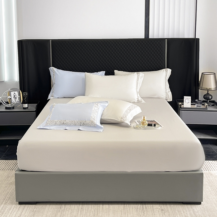 91家纺网 家纺一手货源 找家纺 2025新款轻奢A类母婴级长绒棉全工艺刺绣四件套纯棉全棉高端春夏季爆款床上用品 诺兰-白灰