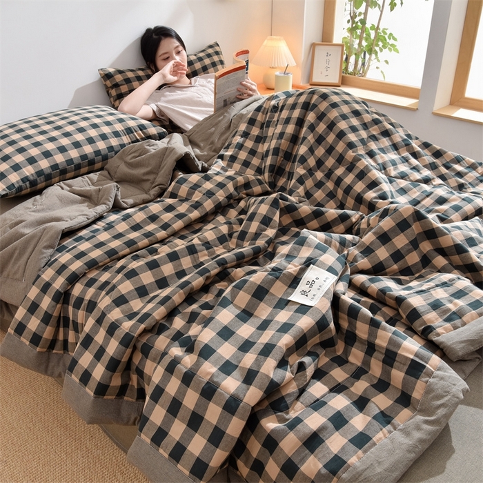 91家纺网 家纺一手货源 找家纺 凡心2025新款包检测假一罚十 百分百棉花填充 夏凉被空调被可机洗直播可过质检 卡其黑格