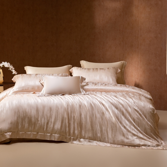 91家纺网 家纺一手货源 找家纺 晋瑞 红顶鹅绒馆 2025真丝天丝大提花四件套 爵士金色