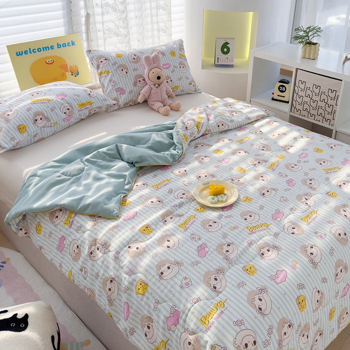 91家纺网 家纺一手货源 找家纺 弗苓家纺 2025新款A类皱皱纱印花夏被 糖小佳