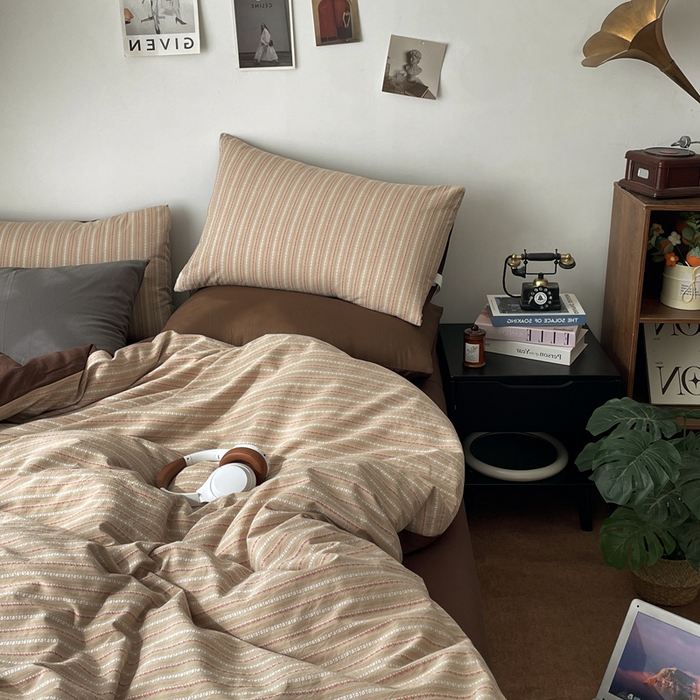 91家纺网 家纺一手货源 找家纺 羋多（原穆琪） 2025新款全棉色织提花人字斜四件套-美拉德系列 美拉德-糖杏仁