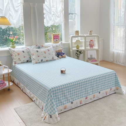 铭博家纺 2025新款直播热款全棉吊边一字绣工艺款13070印花全棉单床单 养乐多多