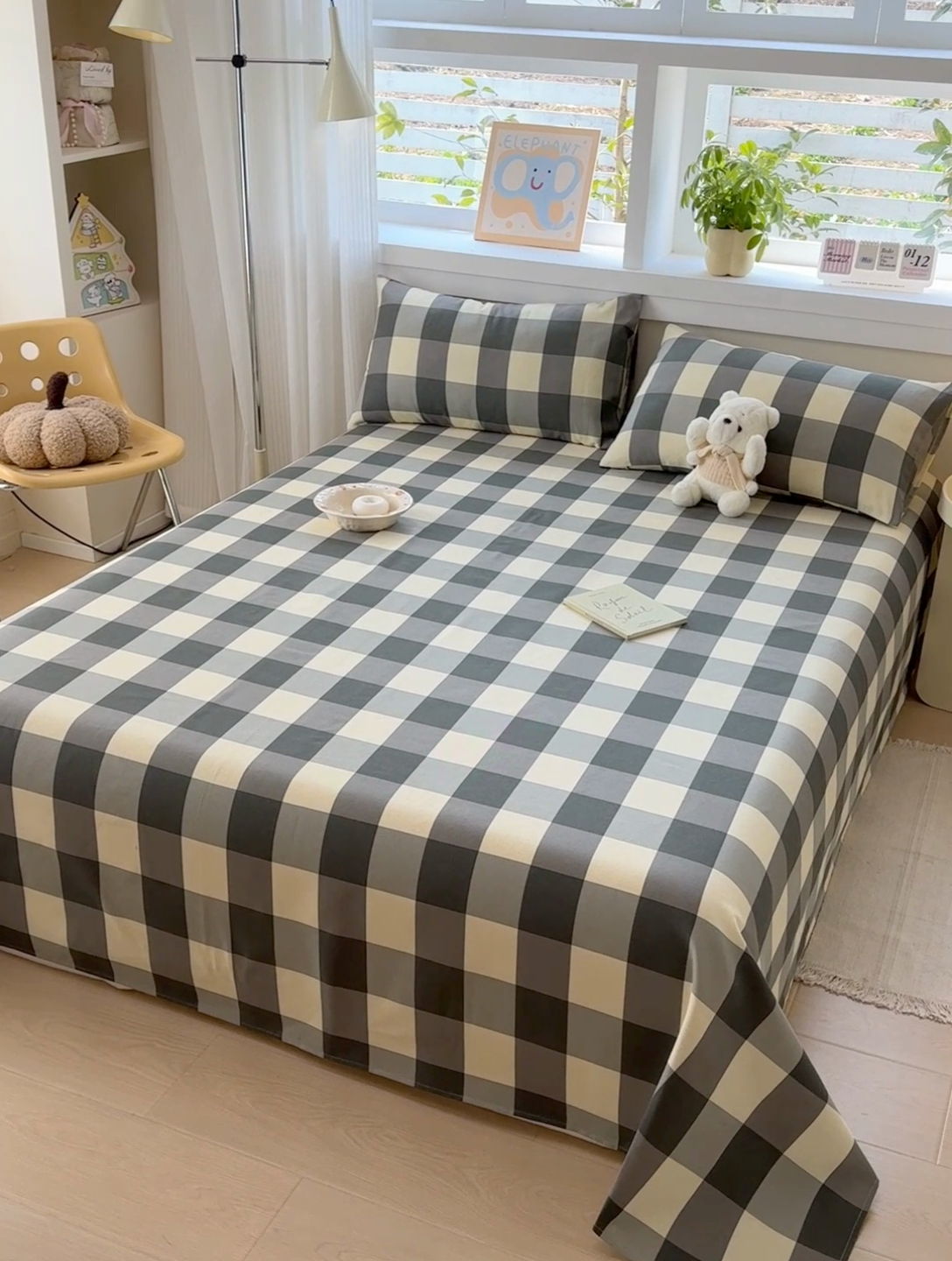 91家纺网 家纺一手货源 找家纺 博弈家纺   2025新款亲肤舒适原棉老粗布床单凉席三件套系列 灰格