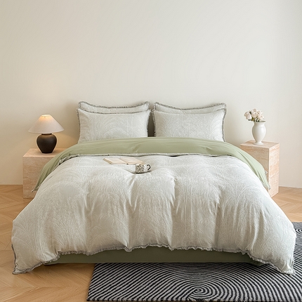 极简 2025新款全棉三层纱提花四件套 西雅图-茶绿