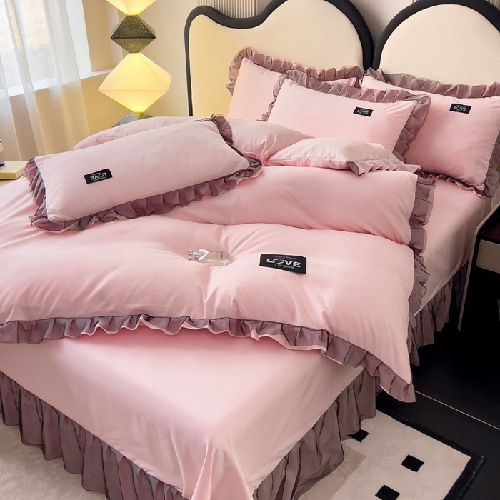 91家纺网 家纺一手货源 找家纺 找底底2025新款云朵棉四件套 淡粉色