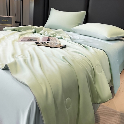 91家纺网 家纺一手货源 找家纺 （总）雯豆天丝夏被纯色拼色A类莱赛尔凉感被子轻奢夏凉被子四件套