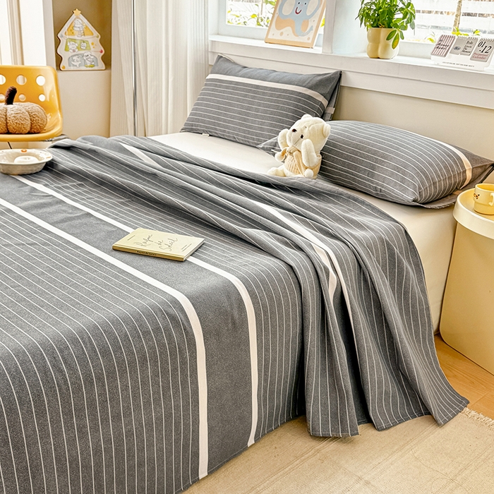 91家纺网 家纺一手货源 找家纺 博弈家纺   2025新款亲肤舒适原棉老粗布床单凉席三件套系列 冷灰