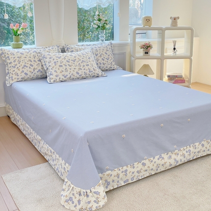 91家纺网 家纺一手货源 找家纺 （总）铭博家纺 2025新款直播热款全棉吊边一字绣工艺款13070印花全棉单床单