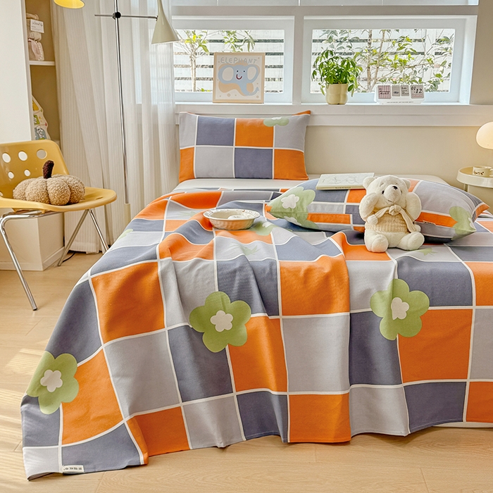 91家纺网 家纺一手货源 找家纺 博弈家纺   2025新款亲肤舒适原棉老粗布床单凉席三件套系列 花间