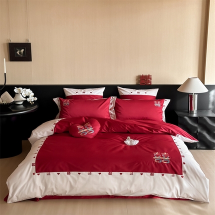 91家纺网 家纺一手货源 找家纺 FORTWO  2025新款100S全棉长绒棉婚庆绣花四件套 真爱