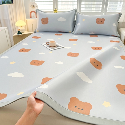 雯豆2025春夏新款碳光冰丝席三件套A类凉感印花三明治凉席 碳光冰丝席-绑带款-布丁小昔-1