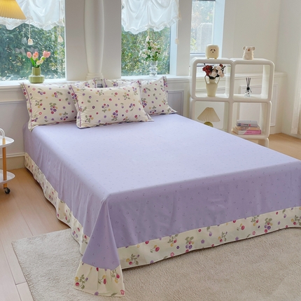 铭博家纺 2025新款直播热款全棉吊边一字绣工艺款13070印花全棉单床单 樱桃可可