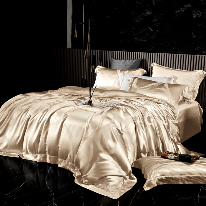 91家纺网 家纺一手货源 找家纺 晋瑞 红顶鹅绒馆 2025真丝天丝大提花四件套 芳华香槟