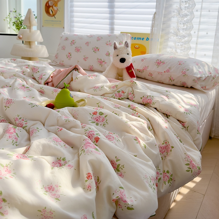 91家纺网 家纺一手货源 找家纺 弗苓家纺 2025新款A类皱皱纱印花夏被 粉茸花