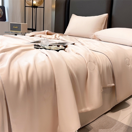 雯豆天丝夏被纯色拼色A类莱赛尔凉感被子轻奢夏凉被子四件套 洛神珠-香槟金