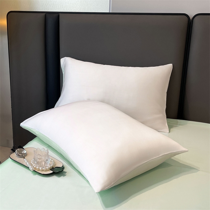 91家纺网 家纺一手货源 找家纺 雯豆天丝夏被纯色拼色A类莱赛尔凉感被子轻奢夏凉被子四件套 洛神珠-象牙白+浅艾绿