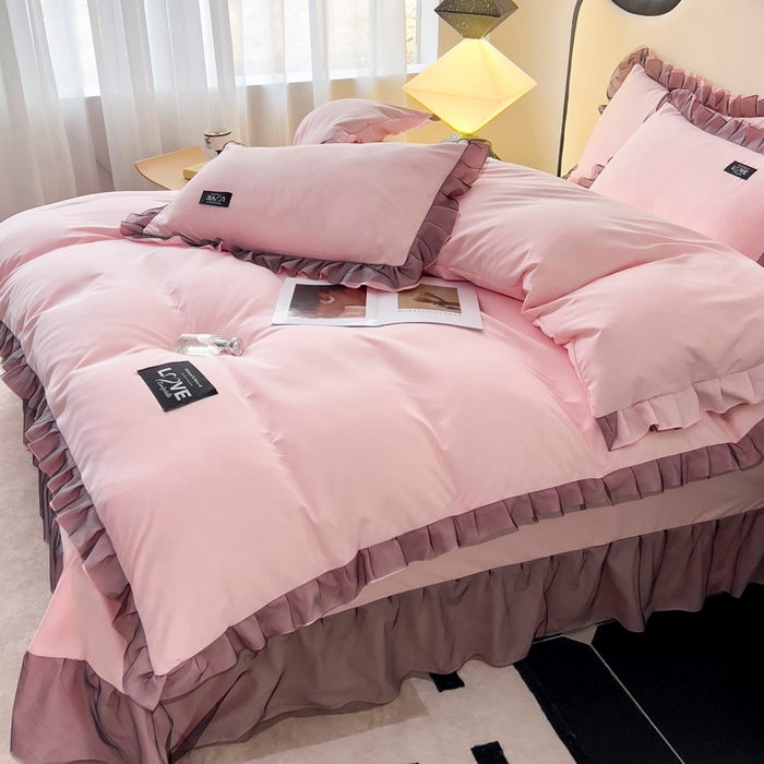 91家纺网 家纺一手货源 找家纺 找底底2025新款云朵棉四件套 淡粉色