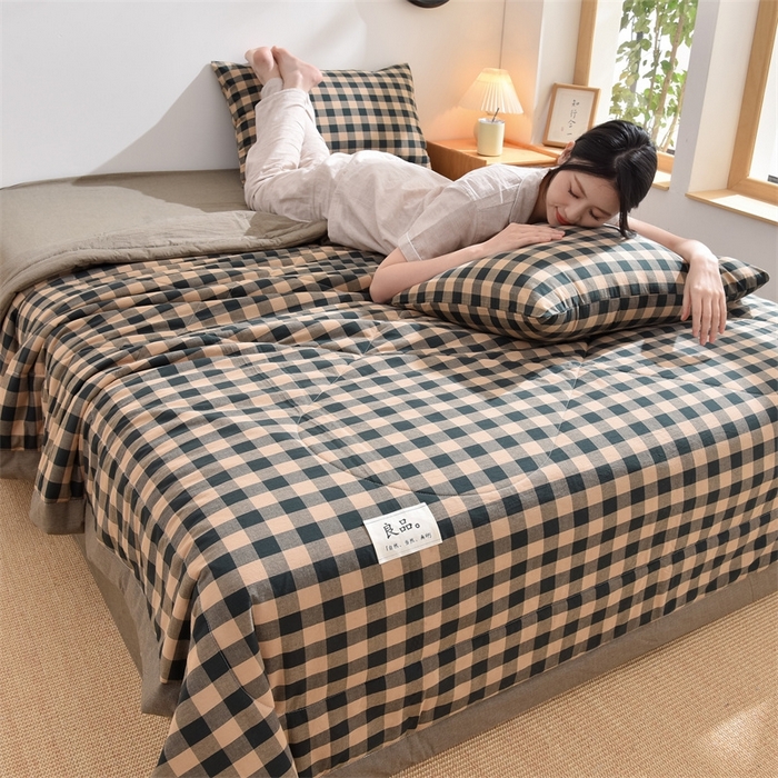 91家纺网 家纺一手货源 找家纺 凡心2025新款包检测假一罚十 百分百棉花填充 夏凉被空调被可机洗直播可过质检 卡其黑格