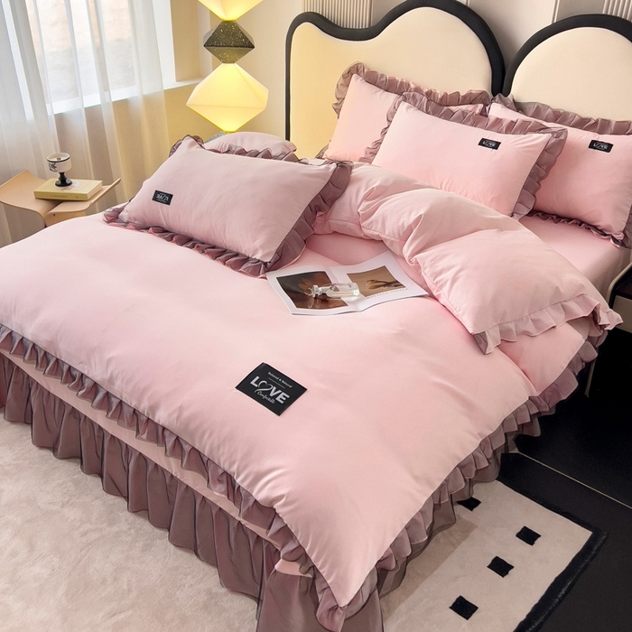 91家纺网 家纺一手货源 找家纺 找底底2025新款云朵棉四件套 淡粉色