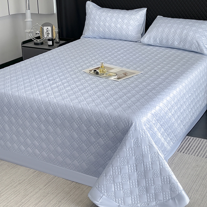 91家纺网 家纺一手货源 找家纺 2025新款A类100支长绒棉夹棉床盖床笠四件套全棉纯棉床单加厚高端重工刺绣四季款床上用品 诺兰-白蓝