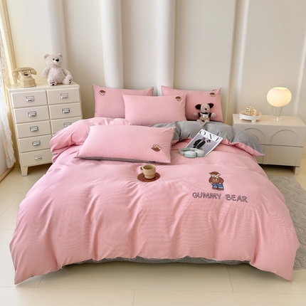 KA家纺 春夏新款A类色织水洗棉四件套 休闲英伦小粉格