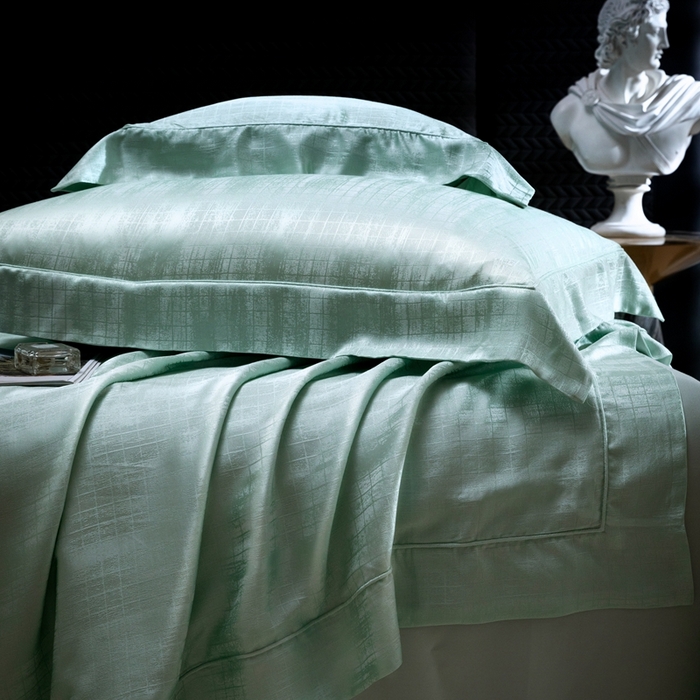 91家纺网 家纺一手货源 找家纺 晋瑞 红顶鹅绒馆 2025真丝天丝大提花四件套 爵士水墨绿