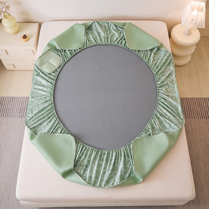 91家纺网 家纺一手货源 找家纺 鑫琪莱 2025新款5D立体雕花凉感豆豆冰丝席凉席席子系列 床笠款-玫瑰-果绿