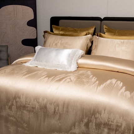 晋瑞 红顶鹅绒馆 2025真丝天丝大提花四件套 山间意香槟