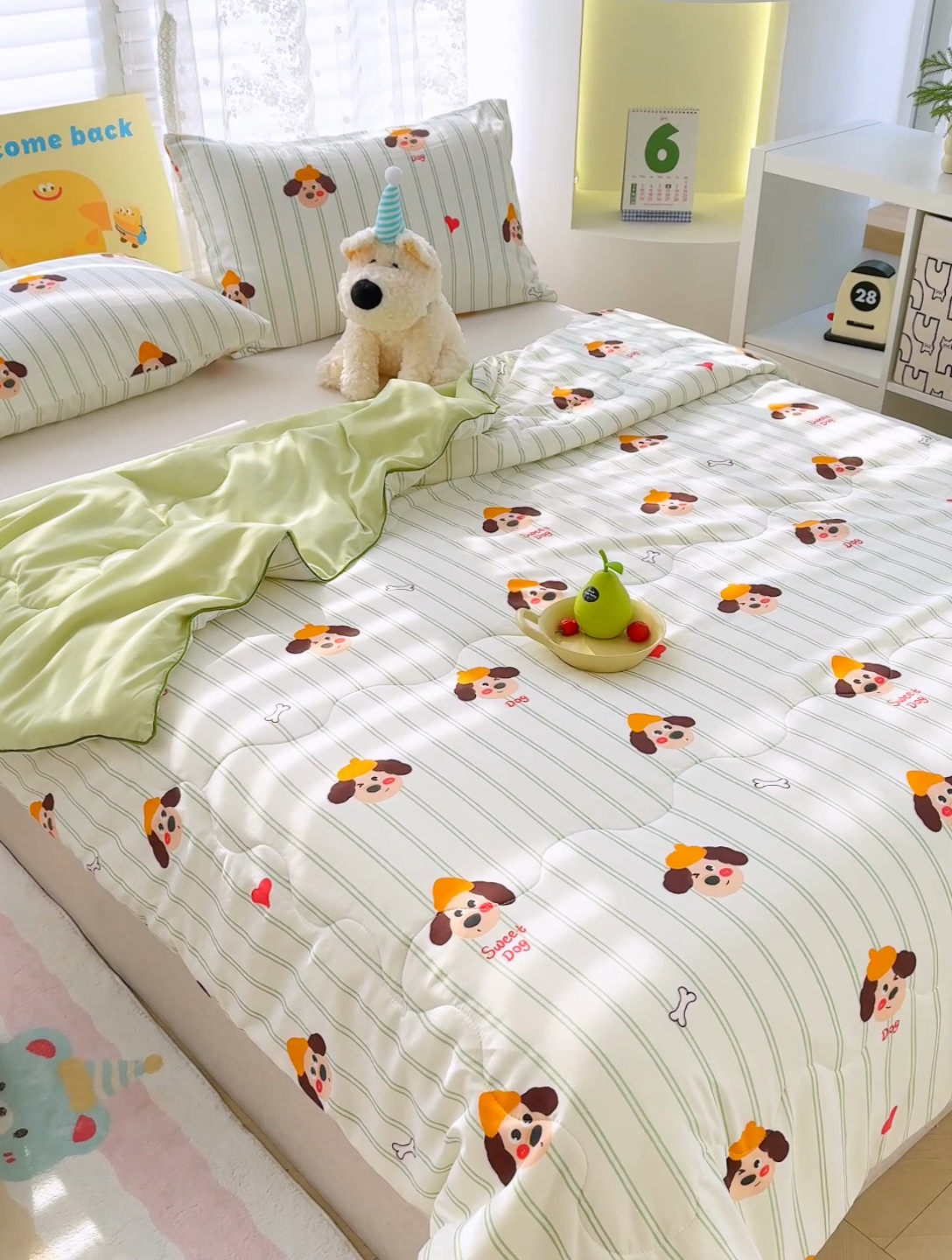 91家纺网 家纺一手货源 找家纺 弗苓家纺 2025新款A类皱皱纱印花夏被 眠眠狗