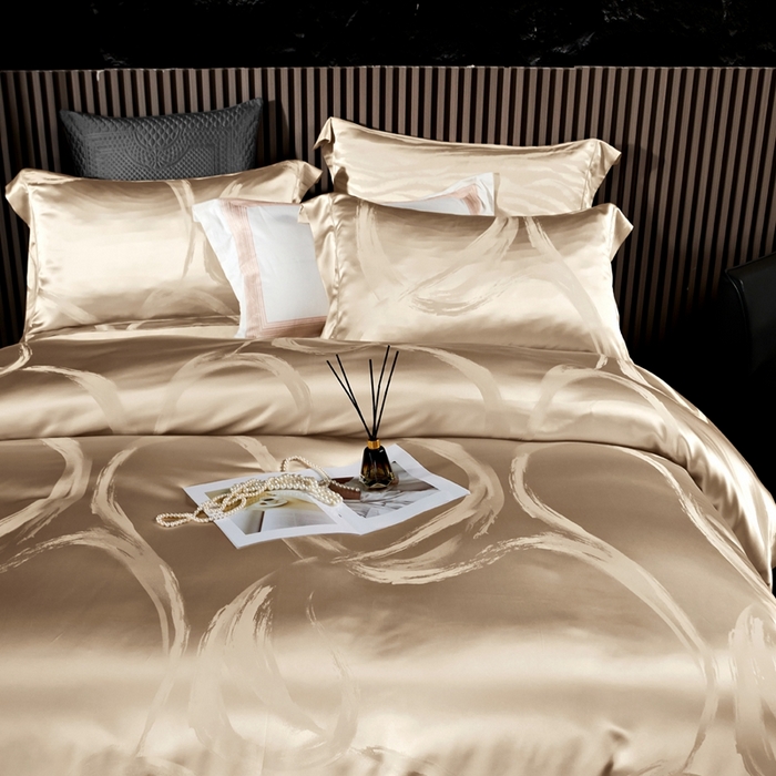 91家纺网 家纺一手货源 找家纺 晋瑞 红顶鹅绒馆 2025真丝天丝大提花四件套 芳华香槟