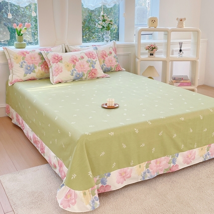 91家纺网 家纺一手货源 找家纺 （总）铭博家纺 2025新款直播热款全棉吊边一字绣工艺款13070印花全棉单床单