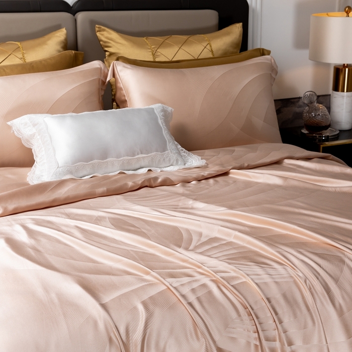 91家纺网 家纺一手货源 找家纺 晋瑞 红顶鹅绒馆 2025真丝天丝大提花四件套 陌上诗粉色