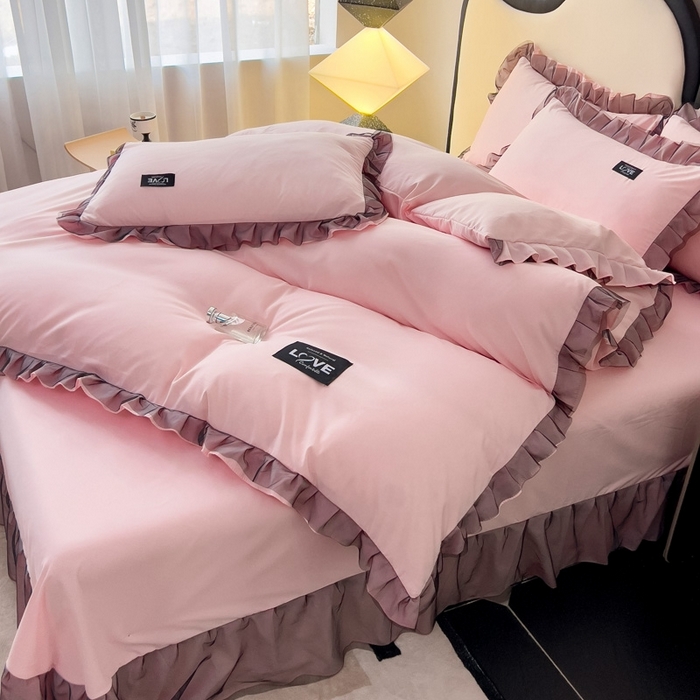 91家纺网 家纺一手货源 找家纺 找底底2025新款云朵棉四件套 淡粉色