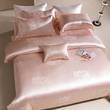 晋瑞 红顶鹅绒馆 2025真丝天丝大提花四件套 夏奈花园